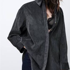Zara Dark Gray Oversized Corduroy Shirt Jacket
